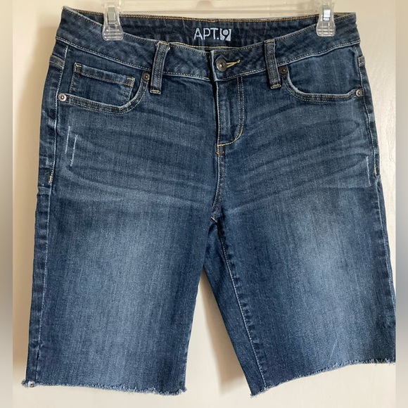 🌞Apt. 9 Dark Wash Distressed Cut Off Bermuda Shorts #Gy - Picture 1 of 7